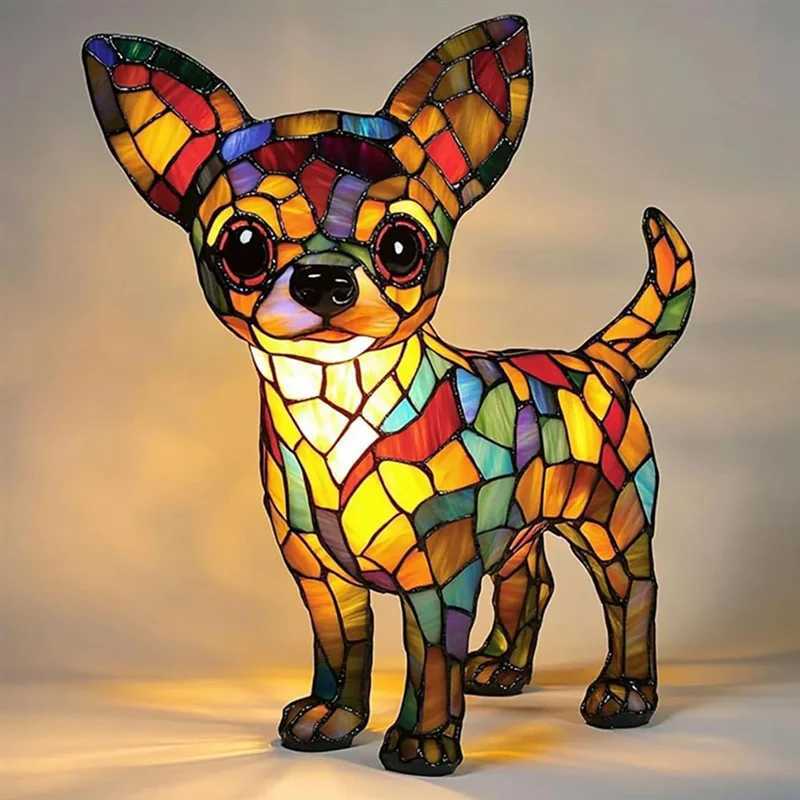 BAARPet Dogs Table LampsTabletop Night Light Chihuahua LampsDog Series Art Night Light In Retro Stained Resin Design C251122