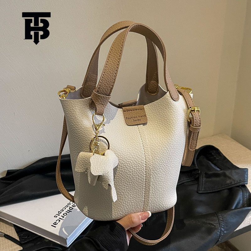 TB BHULAMTE Designer Bag Yuezi Bag Women 2025 New Fashion Trendy Color-block Handbag Mother-daughter Bucket Bag Casual Lychee Pattern Crossbody Bag