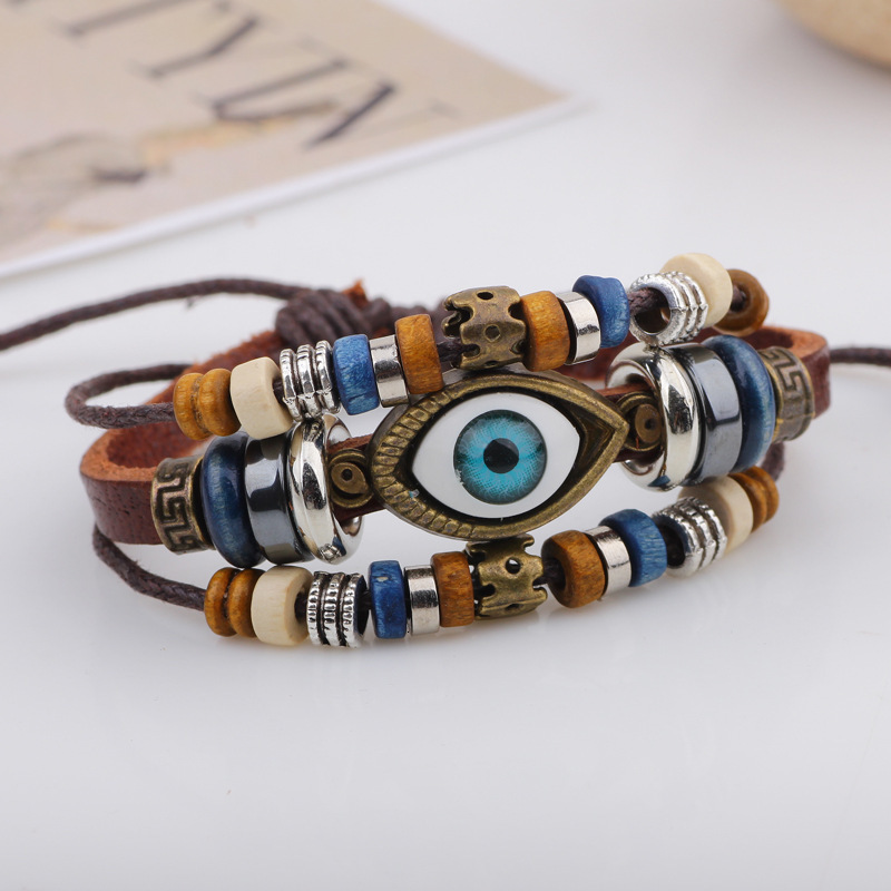 Korean Style Fashion Eye Men's Handmade Cowhide Beaded Jewelry Bracelet ddmymoon