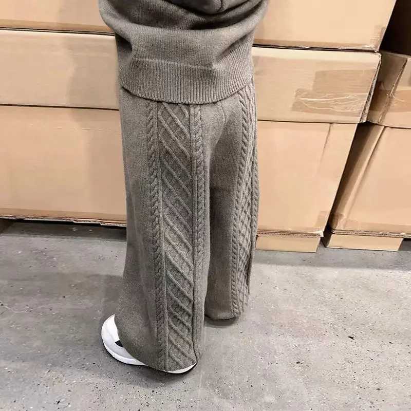 Childrens Sets Girls Spring Autumn Korean Casual Sweater Versatile Hooded Knitting Coat Two Piece Set Soild Elastic Waist C250913