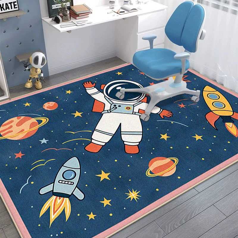 Astronaut Bedroom Chair Mat Cartoon Decoration Fluffy Plush Carpet for Living Room Large Area Gaming Room Nonslip Rugs Washable C250913