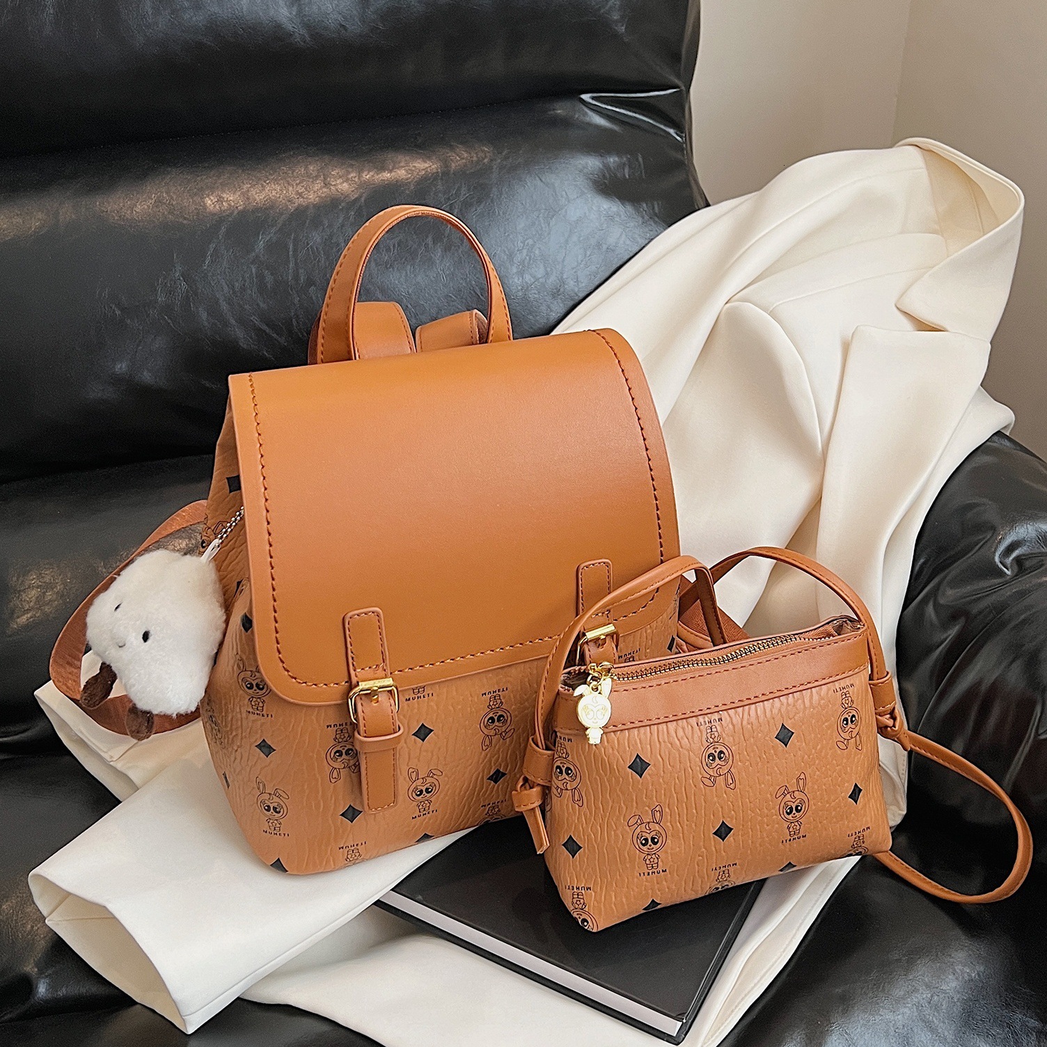 Cute Free Shipping Cartoon Print Small Backpack For Women Designer Bag Summer New Fashion Portable Travel Luxury Bag Single Shoulder Handbag