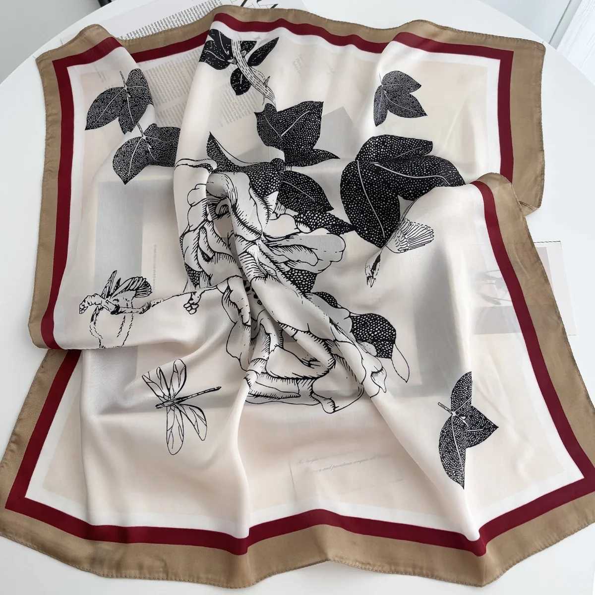 Luxury Floral Print Shawl Square Scarf for Wen Soft Satin Wraps Neckerchi Fa Hair Bands Ribbon band Bandana G250912