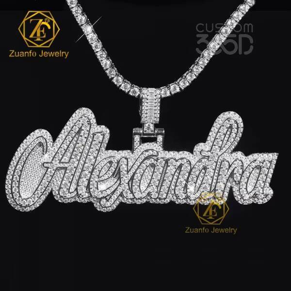 Factory Customized Moissanite Pendant Men Iced Out Jewelry VVS Moissanite Diamonds Cuban Chain Fine Custom Name Hip Hop Pendant