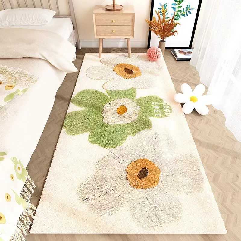 VIKAMA Ins style small fresh carpetbedroom imitation cashmere rectangular bedside carpetdirt resistant thick cream wind carpet C250913