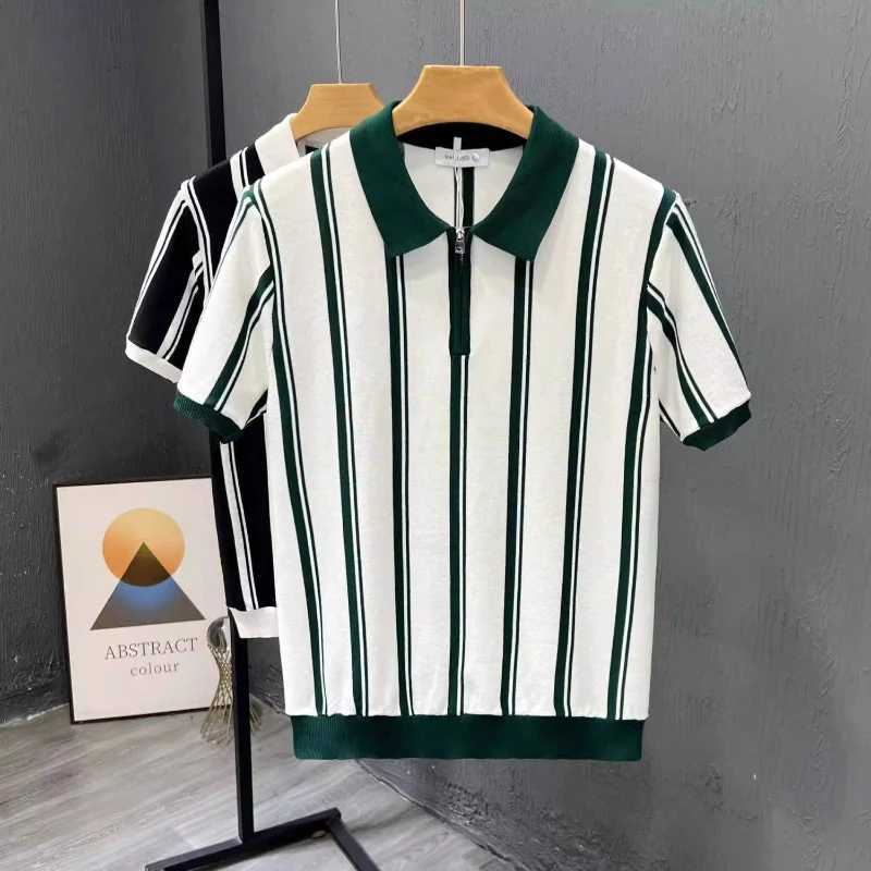 Mens Clothing Shirt Summer Short Sleeve Korean Style Slim Fit Solid Color Casual Trendy Versatile Striped Casual Z250912