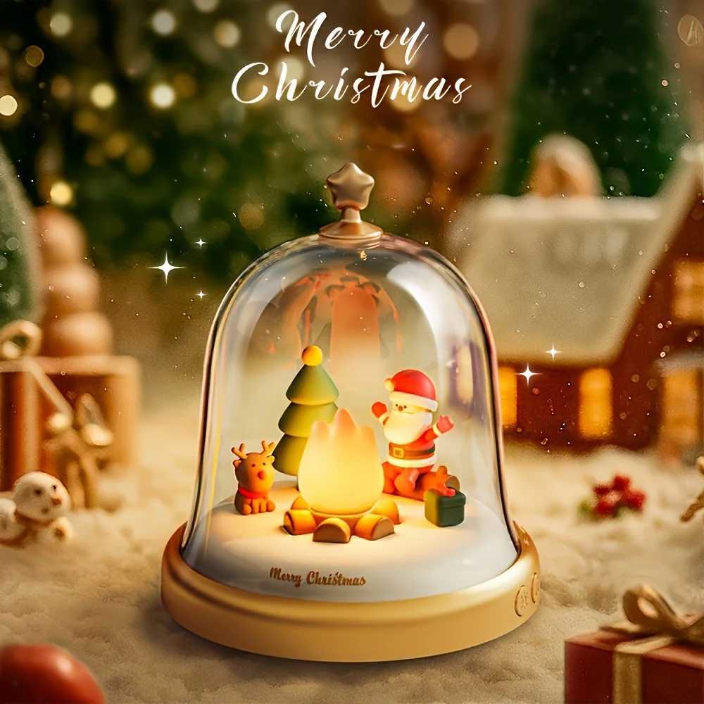 Rechargeable Santa Claus Little Flame Music Box with LED Night Light Adjustable Brightness Table Lamp Portable Bedside Lamp C250913