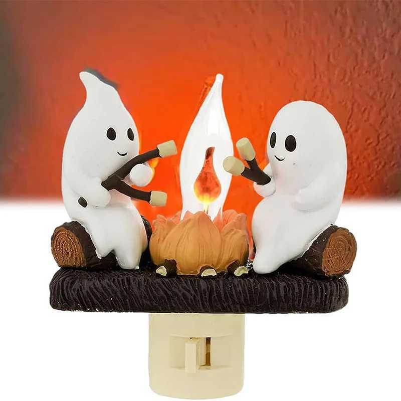 110V US Plug In Night Light Halloween Ghost Pumpkin Night Light Fashionable Ghost Campfire Nightlight Ghost Campfire Flickering C250913