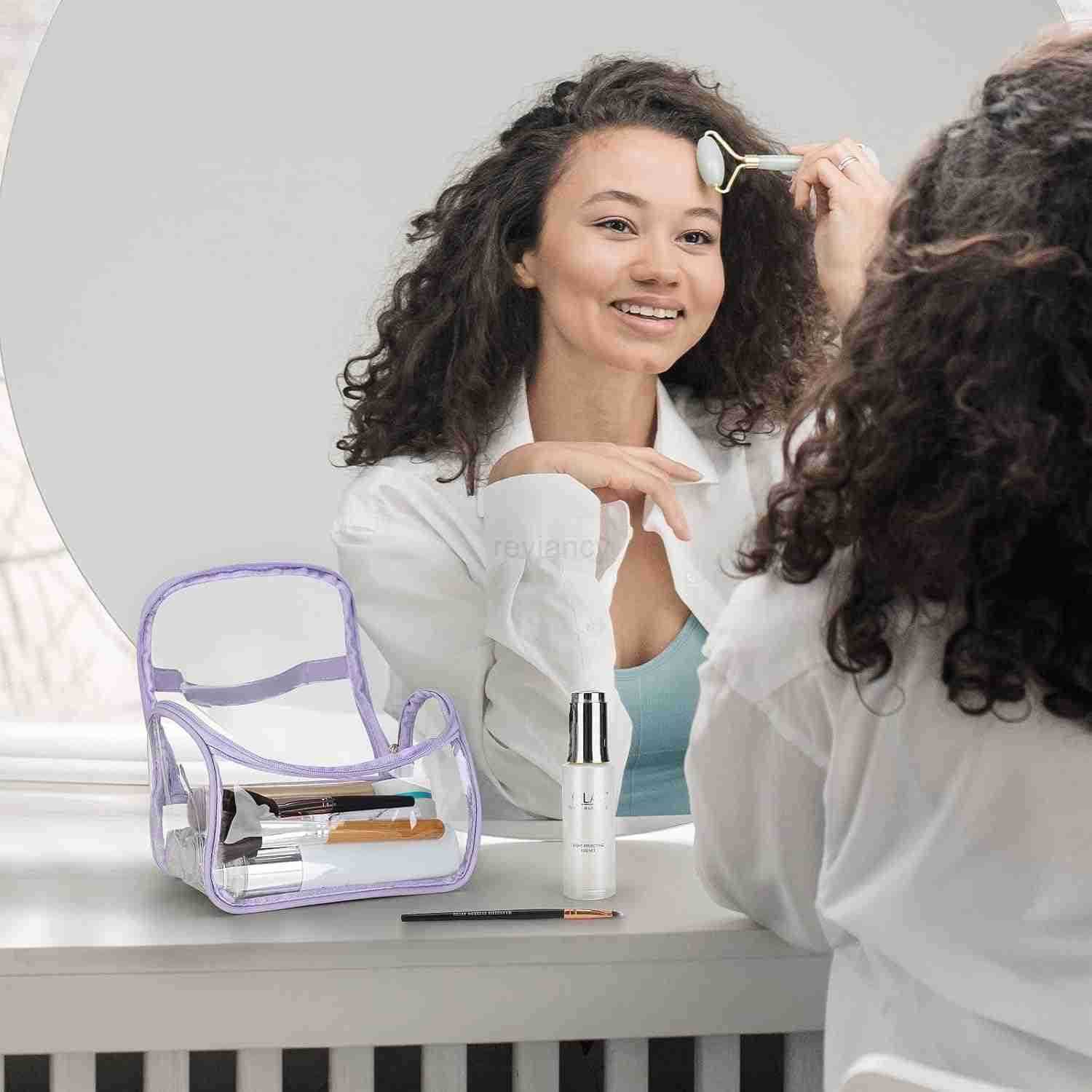 Heavy Duty Clear Cosmetic Bag Waterproof Transparent Travel Makeup Toiletry Organizer Bag Purple1pcsW250913