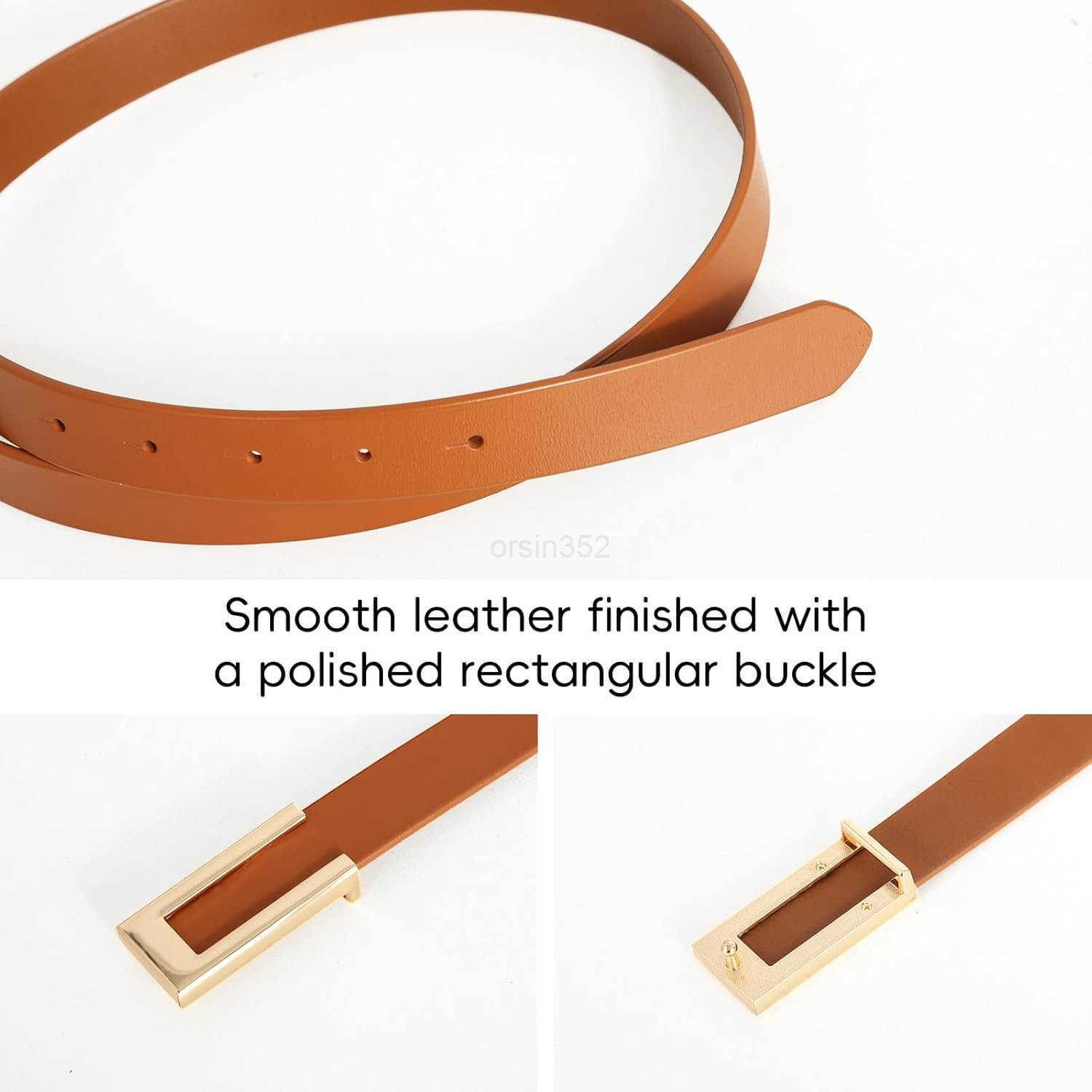 Womens Leather Belt Skinny Waist Belt for Dresses Jeans Pants with Gold BuckleW250913