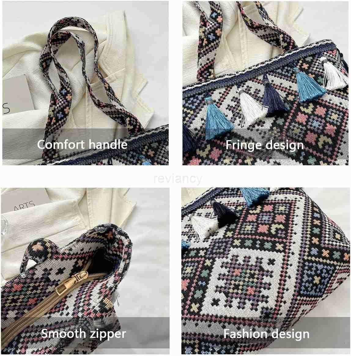 Style Tassels Shoulder Tote Bag for Women Bohemian Retro Large Capacity Canvas Handbag Top Handle BagW250913