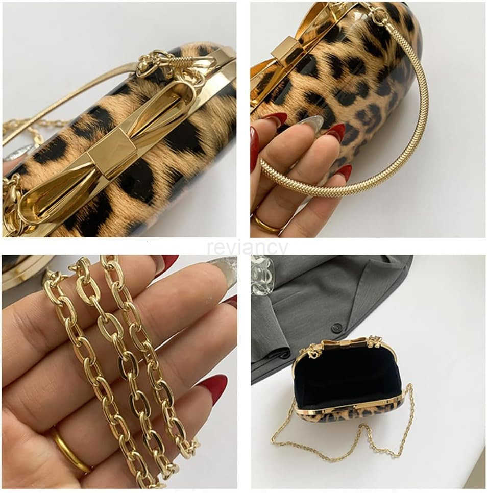 Small Leopard Print Clutch Evening Tote Bag Top Handle Cheetah Print Satchel Handbag with Chain Animal Print PurseW250913
