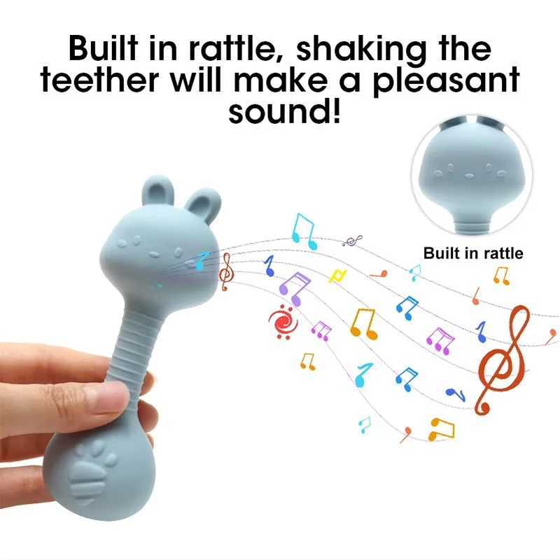 Silicone Baby Rattle Toys Easy To Grip Newborn Gift Cute Rabbit Sand Hammer Rattles Teething Toy for Infants Baby Stuff BPA Free C250913