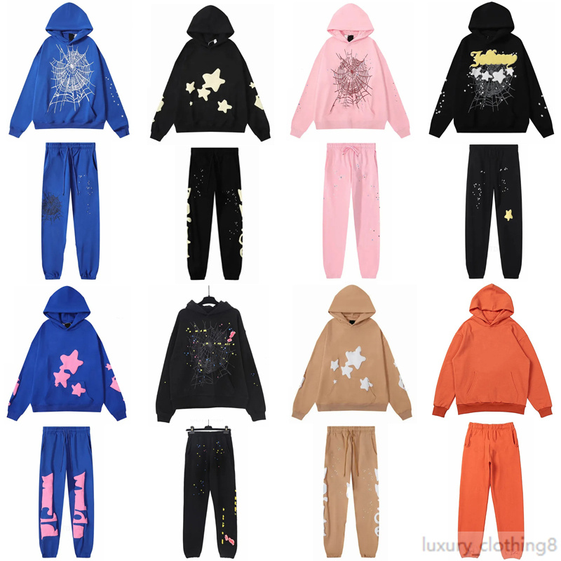 Designer fluffy hoodies Young Thug kids boys girls spider hoodie High Quality Foam Print Web Graphic Pink Sweatshirts y2k Pullovers Designer Hoody Tracksuit