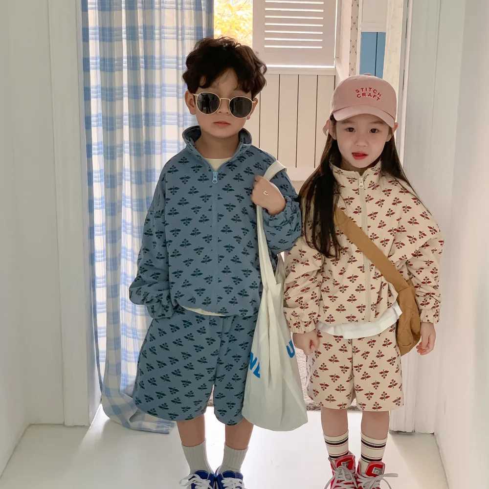 Ins Autumn Kids Girls 2PCS Clothes Set Cotton All Printed Zipper Outerwear Coat Suits Casual Shorts Clothes Children Boys Outfit C250913