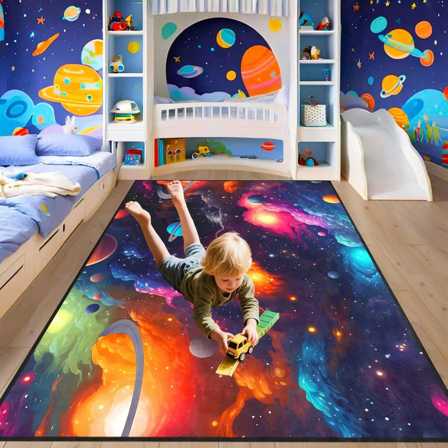 Galaxy Space Rug for Kids Bedroom Universe Nebula Star Carpet Educational Outer Space Theme Play Mat for Boys and Girls C250913