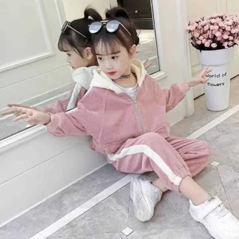 Hoodies Set Corduroy Coat Pants Fleecelined Girls Fashion Clothes 4yrs Girl Long Sleeve Autumn Winter Wear Girls Sets 2025 C250913