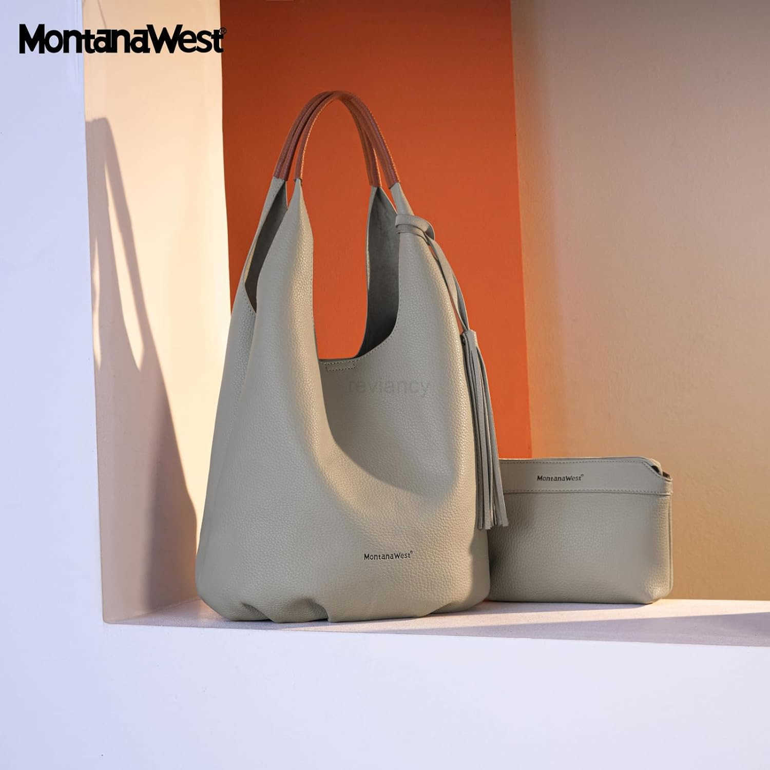 Women Slouchy Handbags 2PCS Tassels Shoulder Bag with ComESTic BagW250913