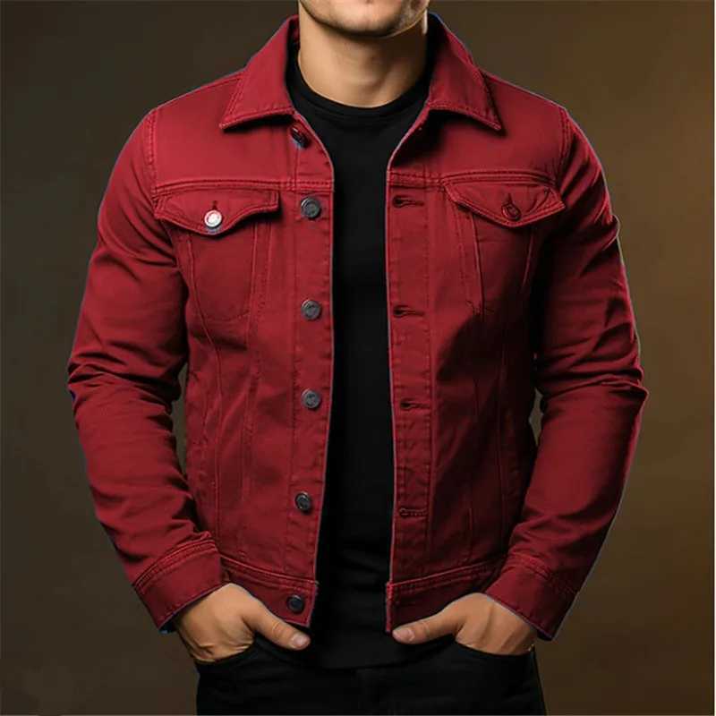 Mens Fashion Casual Denim Jackets Spring Autumn Solid Turn Down Collar Streetwear Jean Outerwear Coats Male Daily Denim Jacket Z250913