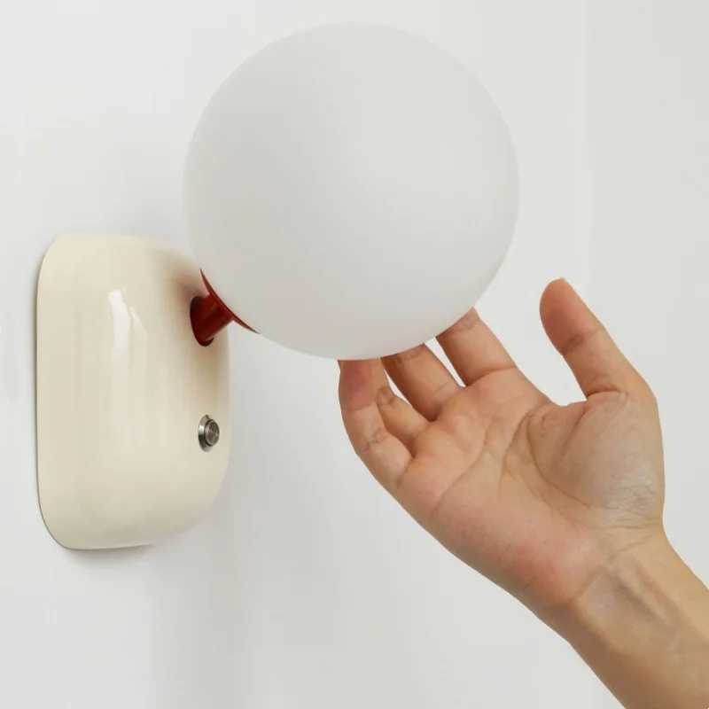 Modern minimalist childrens room wall lamp with cream style night light bedroom bedside with switch hallway living room light C251122