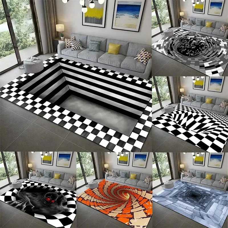 Teenager 3D Effect Vortex Illusion Carpet Entrance Living Room Bedroom Rug Geometric Optical Doormat Illusion Home Decor Mat C250913