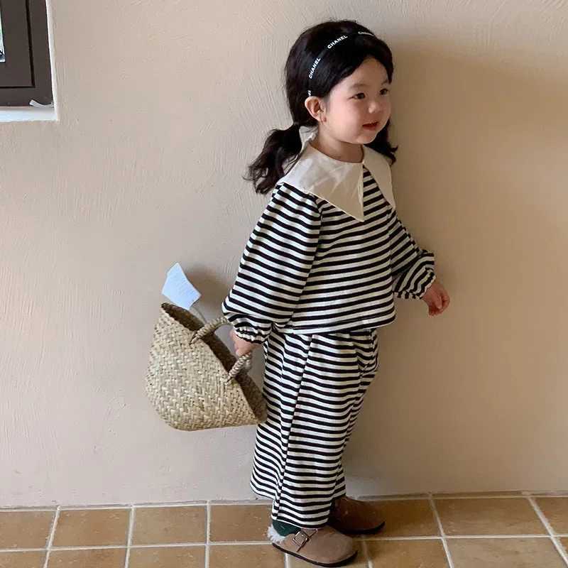 Childrens Clothing Sets Big Lapel Striped Top and Wideleg Pants 2pcs Sets Baby Girl Outfit Set Toddler Girl Clothes C250913