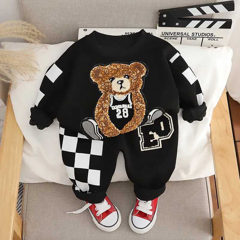 Spring Baby Girl Boy Embroidery Clothes Set Children Sports Cartoon Bear Sweatshirt Top and Pants Bottom Suit Cotton Tracksuit C250913
