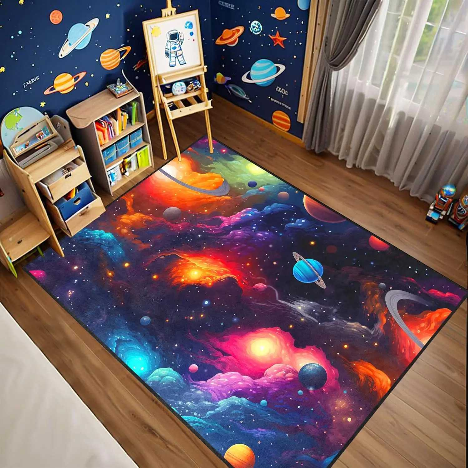 Galaxy Space Rug for Kids Bedroom Universe Nebula Star Carpet Educational Outer Space Theme Play Mat for Boys and Girls C250913