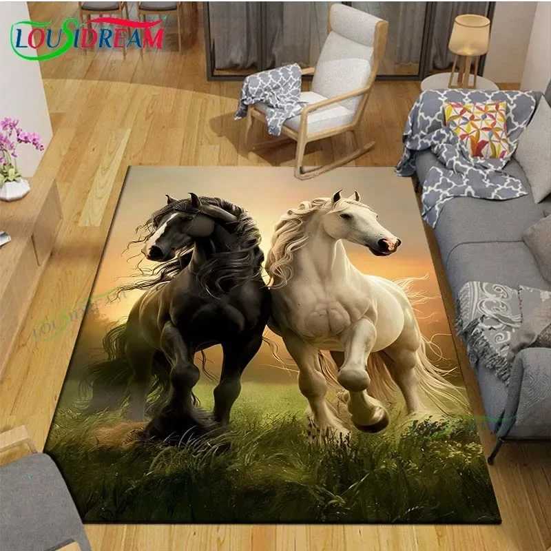 3D Realistic Horse Print Area Rug NonSlip Large Carpet for Living Room or Kids Bedroom Artistic Home Decor Floor Mat C250913