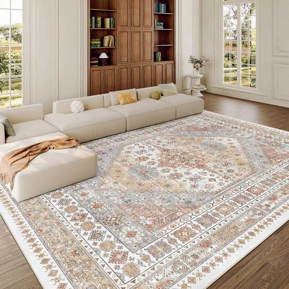 Vintage Orange 8x10 Area Rugs for Living Rooms with NonSlip and Washable Features StainResistant Home Decor C250913