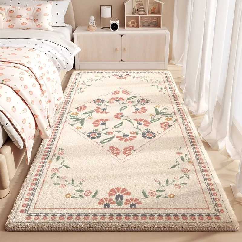 Cream wind bedside blanket bedroom carpet living room master bedroom profiled bedroom oval bed front blanket thick plush C250913