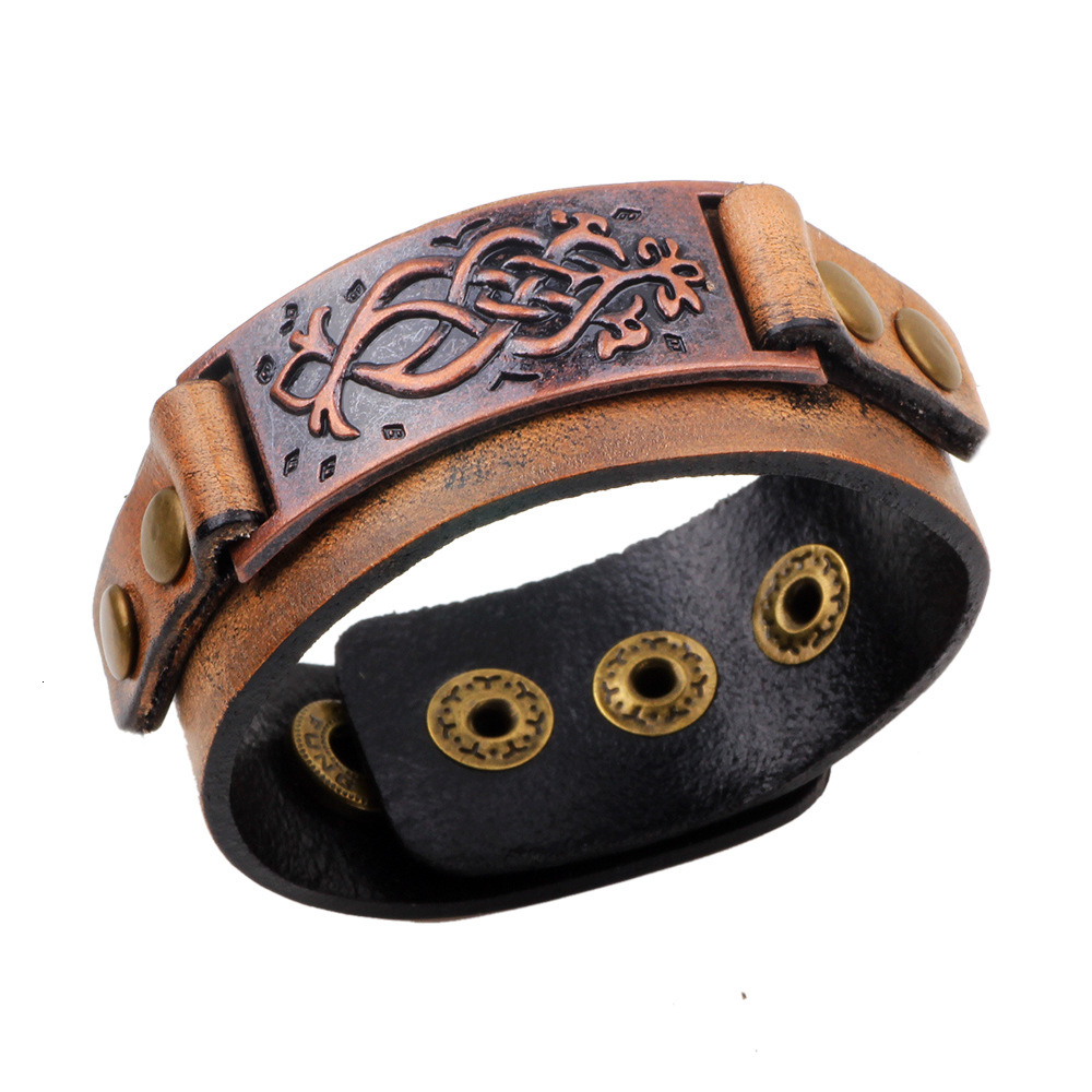 Cowhide Personalized Red Antique Bronze Accessories Leather Jewelry Bracelet for Men High-end Feel ddmymoon