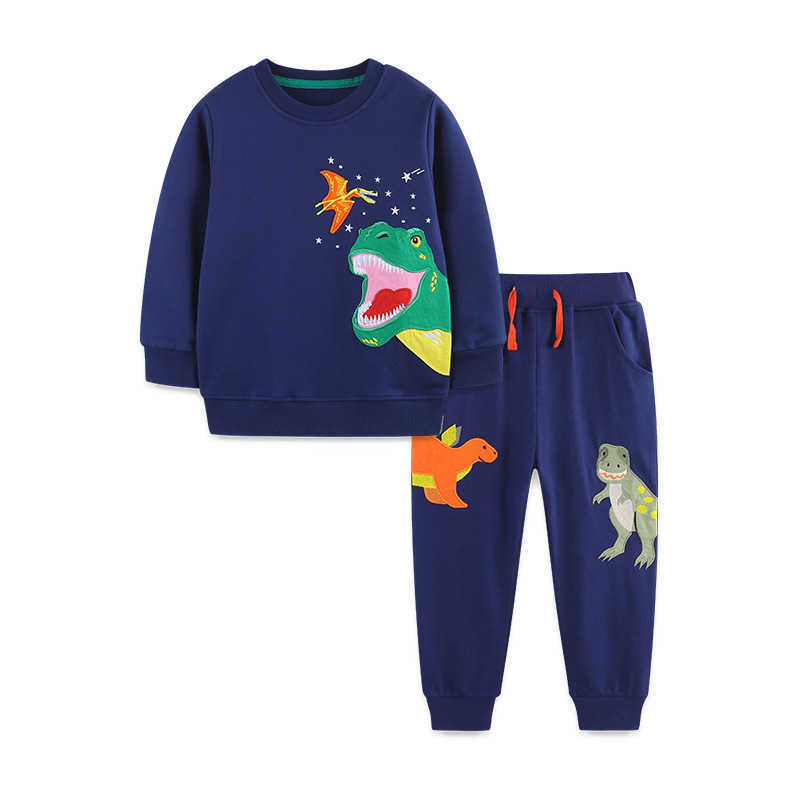 Autumn Children's Set Fashion Dinosaur Embroidery Crew Neck Boys' Sweatshirt Set Knitted Cotton Children's Long Pants