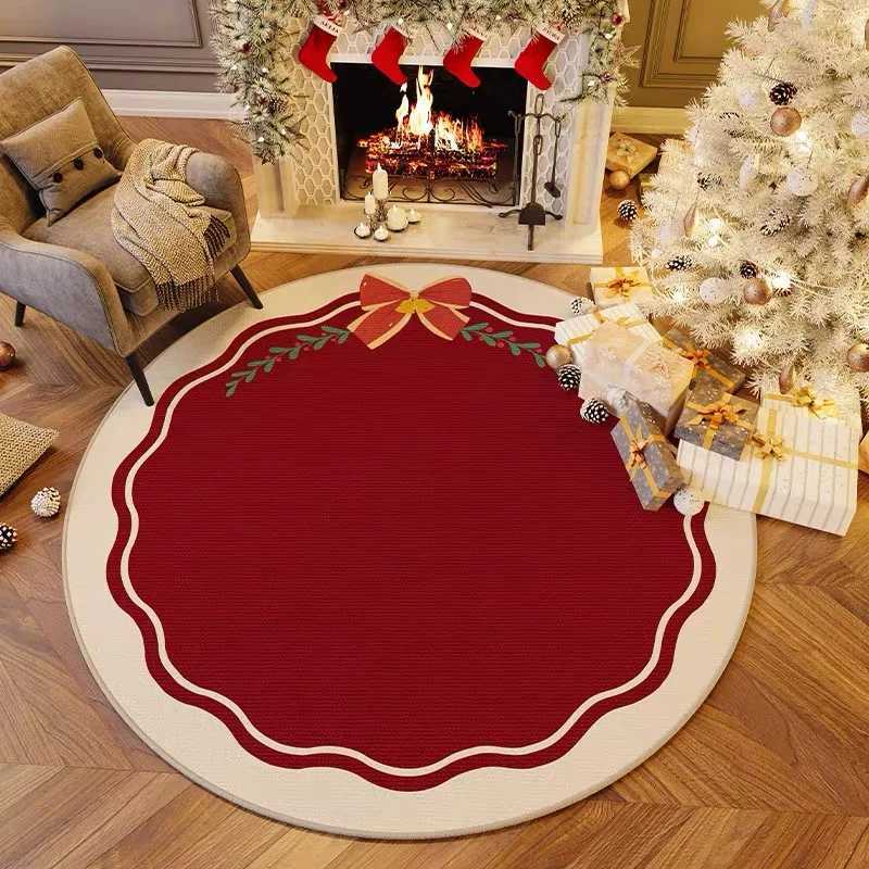 VIKAMA Christmas Crystal Velvet Carpet Living Room Bedroom Festive Red Ambiance Christmas Tree Decorations Carpet Home Decor C250913