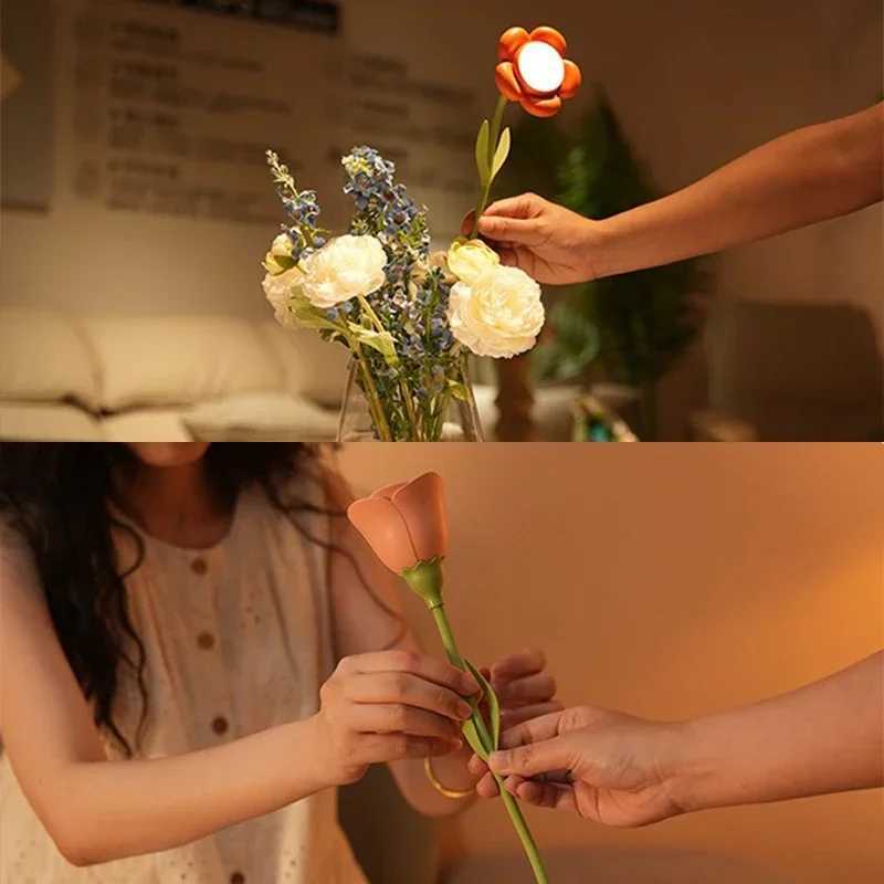 Rechargeable Rose LED Desk Lamp Bendable Dimmable Flower Night Light with Brightness Memory Creative Gift for WomenWifeGirl C250913