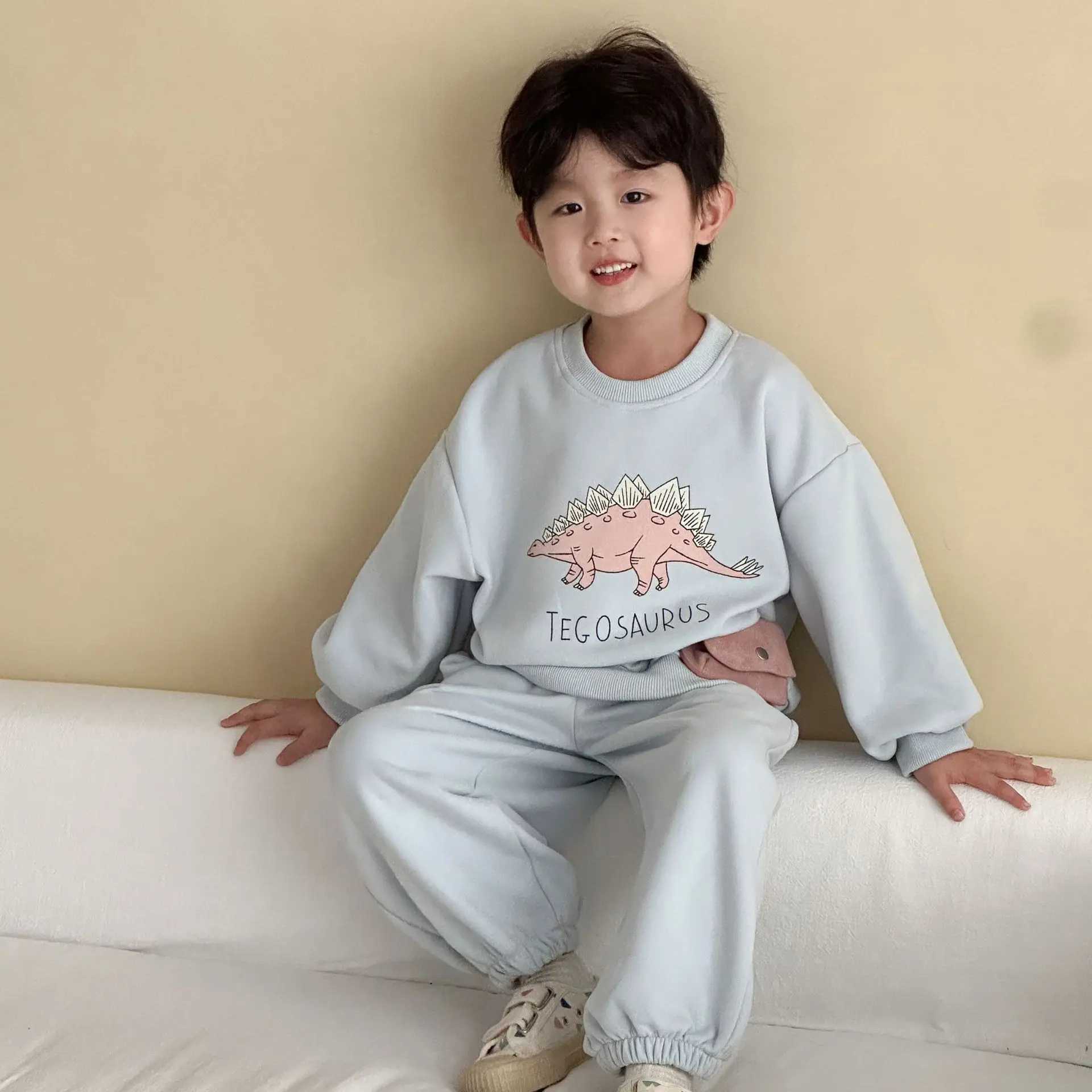 Toddler Girls Autumn Sport Set Cartoon Printed TopElastic Waist Pant Baby Girls Set Round Neck Loose 110Y Girls Sweatshirt Set C250913