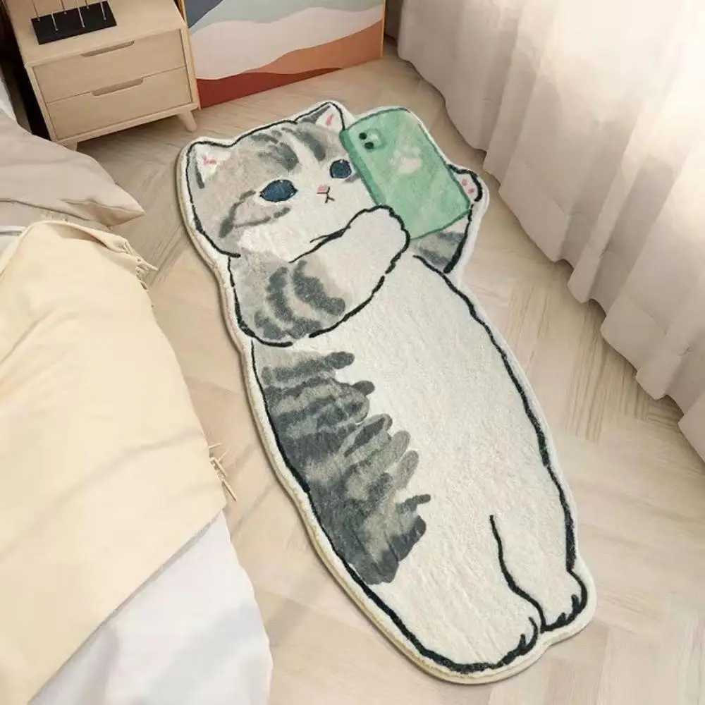 Cat Imitation Cashmere Rug Bed Blanket Living Room Bedroom Floor Mat Machine Washable Cute Cartoon Bay Window Mat Household Rug C250913