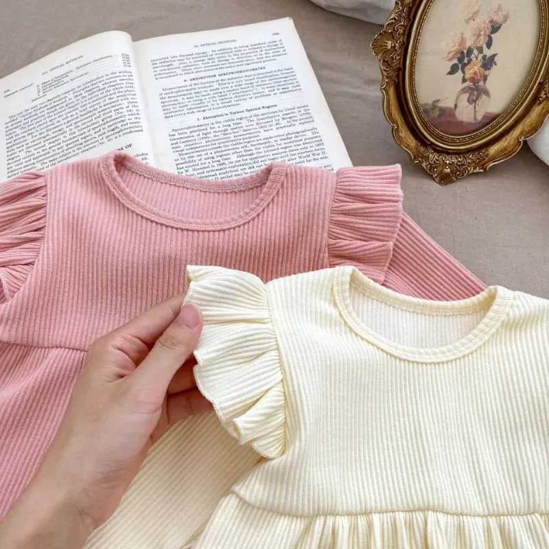Ins 2025 Autumn Girl Baby Long Sleeve Homewear Children Simple Solid Ribbed Casual Tops Pants 2pcs Kid Cotton Fashion Tees Set C250913
