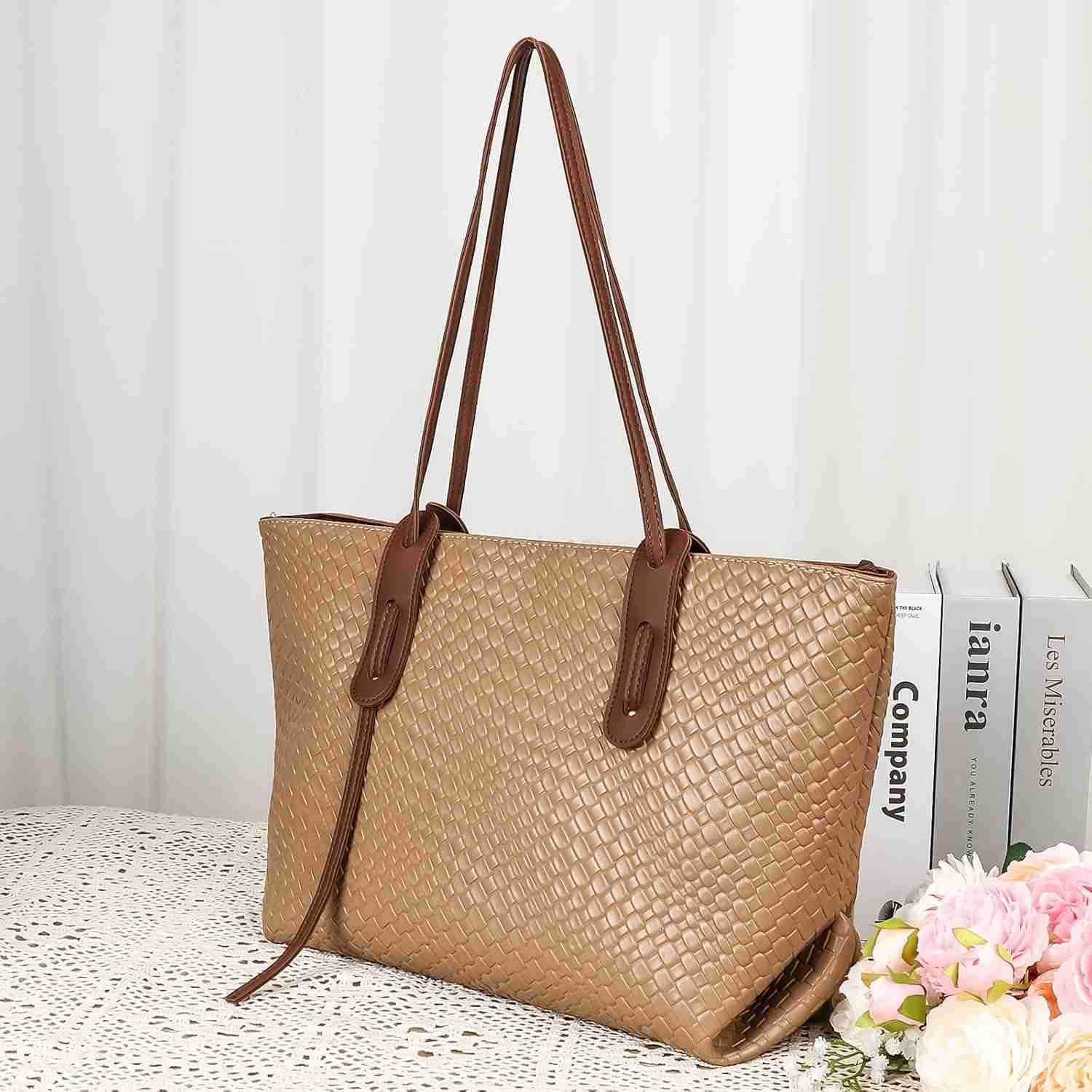 Women Large Capacity Tote Bags PU Faux Leather Top Handle Satchel Handbags Shoulder Purse for Work Shopping CampingW250913