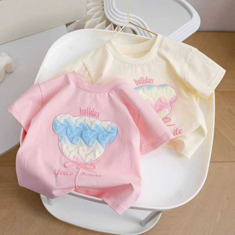 Girls Cartoon Cotton Short Sleeve 2024 Summer New Three-Dimensional Bear Little Girl Western Style Sweet T-Shirt