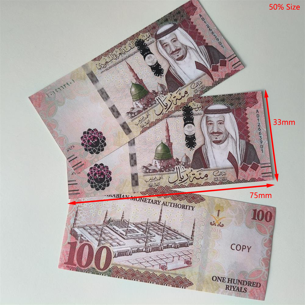 3A High-definition Saudi Arabia Prop Money Fake Money SR Paper Currency 5 10 20 50 100 200 500 Saudi Riyal Movie Money For Kids Christmas Gifts 75*33mm 50% Size