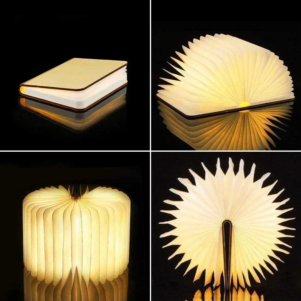 3D Folding Creative LED Night Light RGB Color USB Recharge Wooden Book Light Decor Bedroom Desk Table Lamp for Kid Brithday Gift C250913