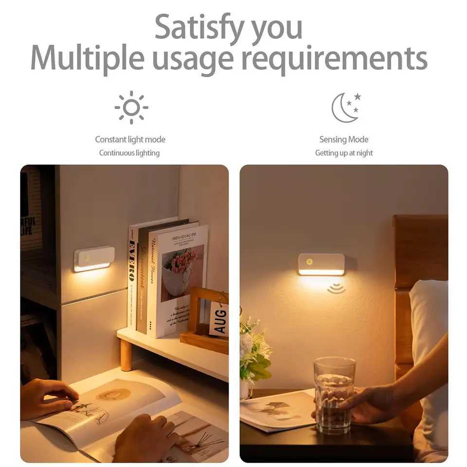 Sensor Led Night Light Magnetic Smart Motion Rechargeable Small Lamp Wireless Cabinet Lights Corridor Energy Saving Home Hallway C251122