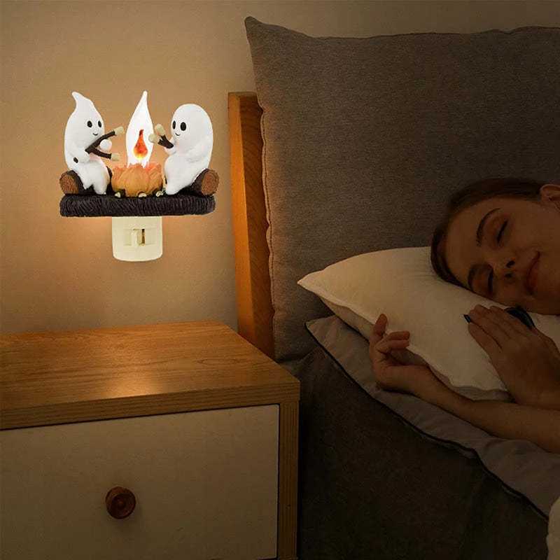 110V US Plug In Night Light Halloween Ghost Pumpkin Night Light Fashionable Ghost Campfire Nightlight Ghost Campfire Flickering C250913