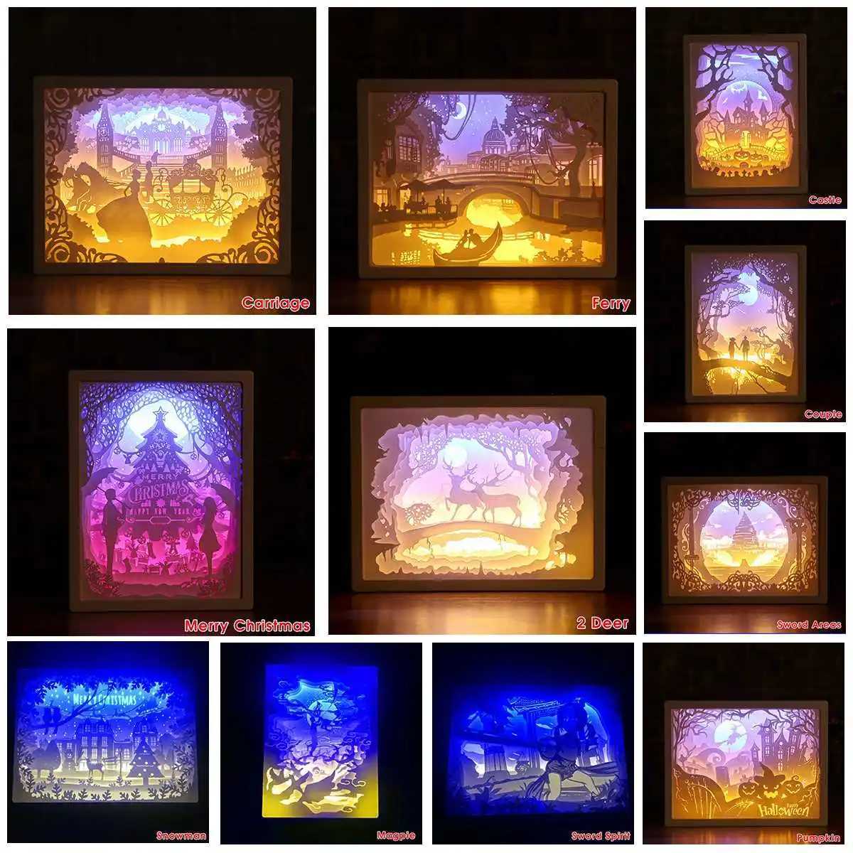 Halloween Christmas 3D Paper Carving Light LED Night Light Bedside Desk Table Lamp Carved CreativeGifts Kids Bedroom C250913