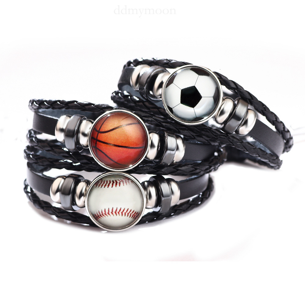 Luminous Leather Basketball Football Baseball Cowhide Woven Bracelet Glass Buckle Fluorescent Wristband ddmymoon