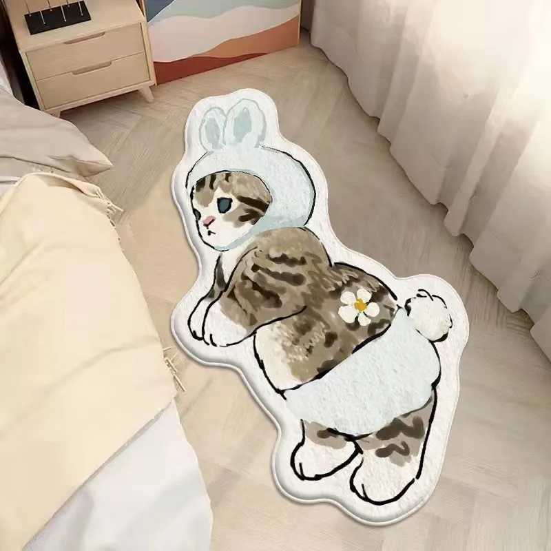 VIKAMA Simple Cartoon And Cute Cat Faux Cashmere Floor Mat For Bedroom Bedside Study And Home Decoration C250913