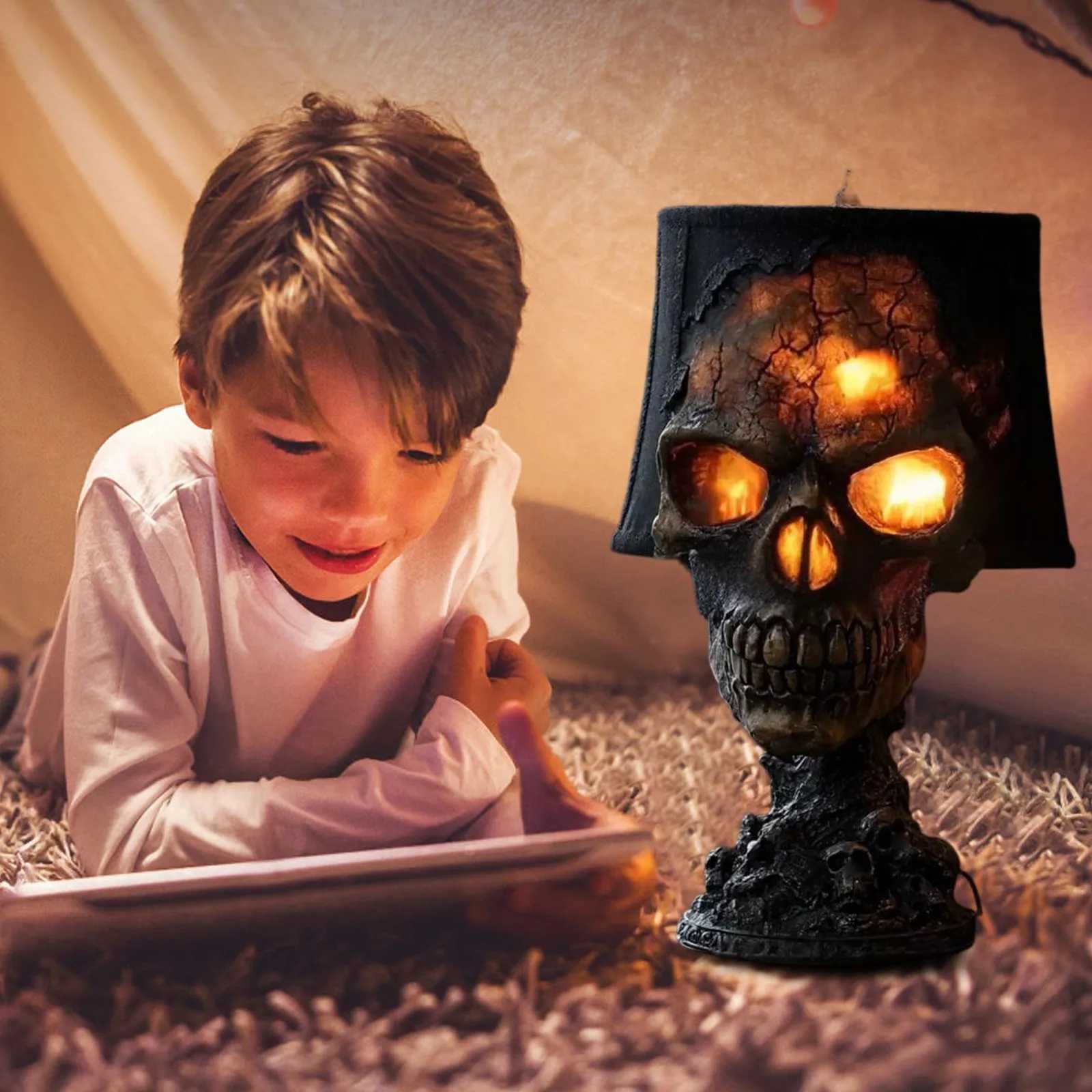 Natural Obsidian Glowing Skull Lamp Horror Halloween Night Light Hand Carved Crystal Stone Decor Moody Dark Fantasy Gift C250913