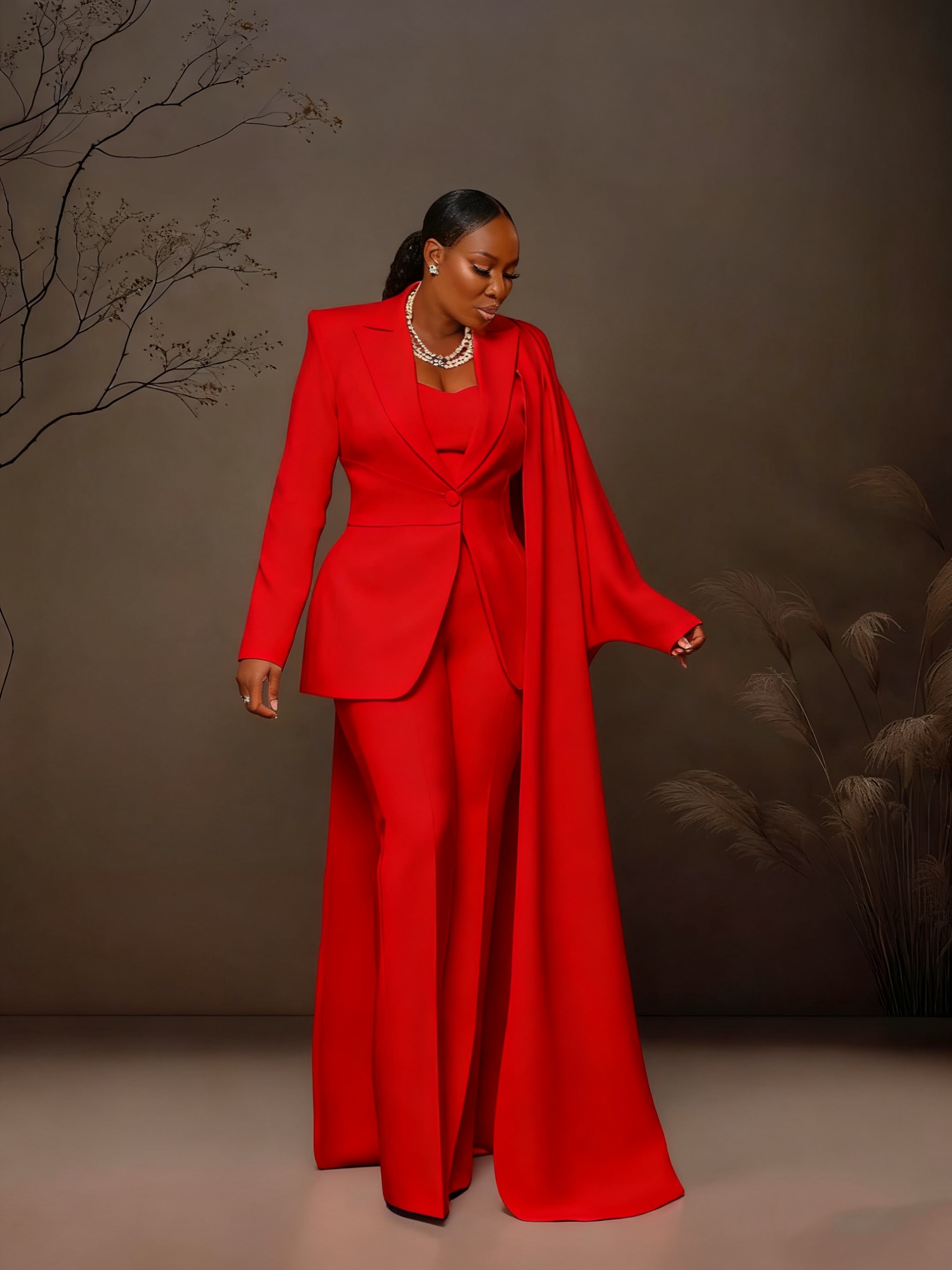 Women Suits Set 2 Pieces Super Long Blazer Wide Leg Pants Custom Made Fashion Office Lady Party Prom Dress With Wraps