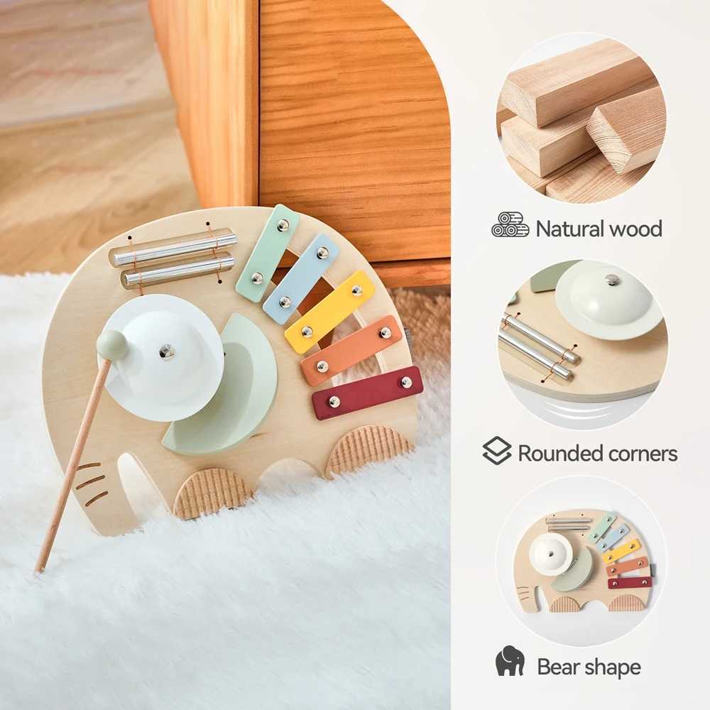 Wooden Orff Music Instruments Xylophone Drum Kit Montessori Educational Music Table Toys for Kids Elephant Baby Music Toys Gifts C250913